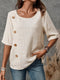 Bluzka z guzikami w kolorze khaki, półrękawy Casual top