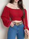 Binge - Solidna bluzka z długim rękawem wiązana na plecach Casual Off Shoulder