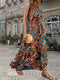 Boho Maxi Dress Brown Letnia sukienka bez rękawów z paskiem
