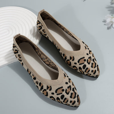 Ladies Leopard Ballerinas-Punkt Poślizg-on Light Ramin