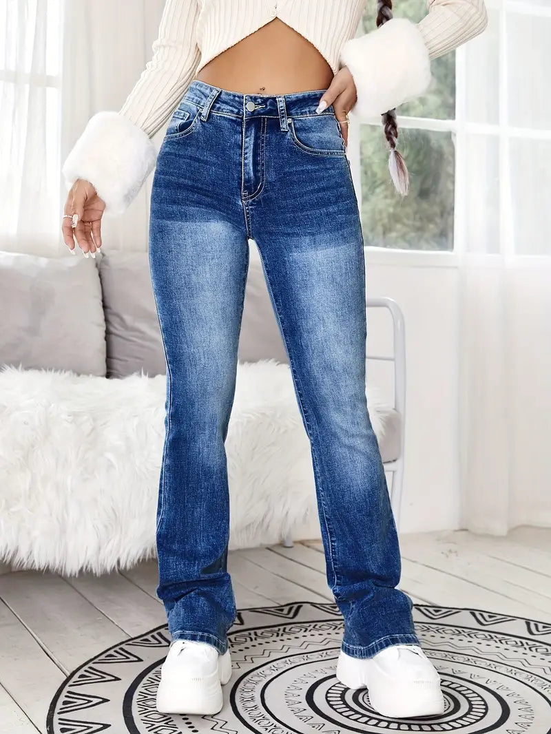 Modne dżinsy bootcut z dżinsowym haftem