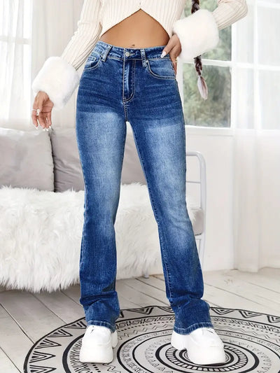 Modne dżinsy bootcut z dżinsowym haftem
