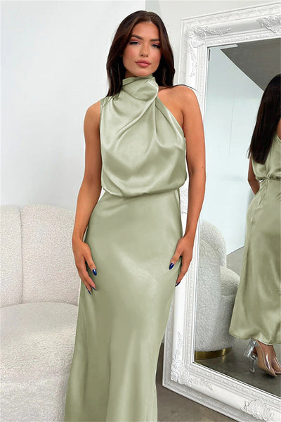 Maria™ - Elegancka satynowa sukienka bez rękawów z wyrafinowanym żółwim dekoltem