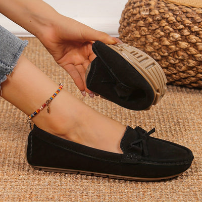 Retro loafersy z kokardą, buty wsuwane z okrągłym noskiem