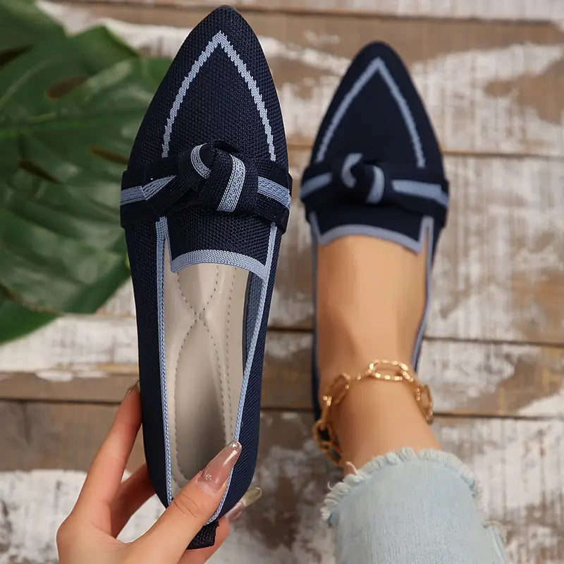 Płaskie buty z dzianiny z kokardką, miękkie, lekkie i oddychające