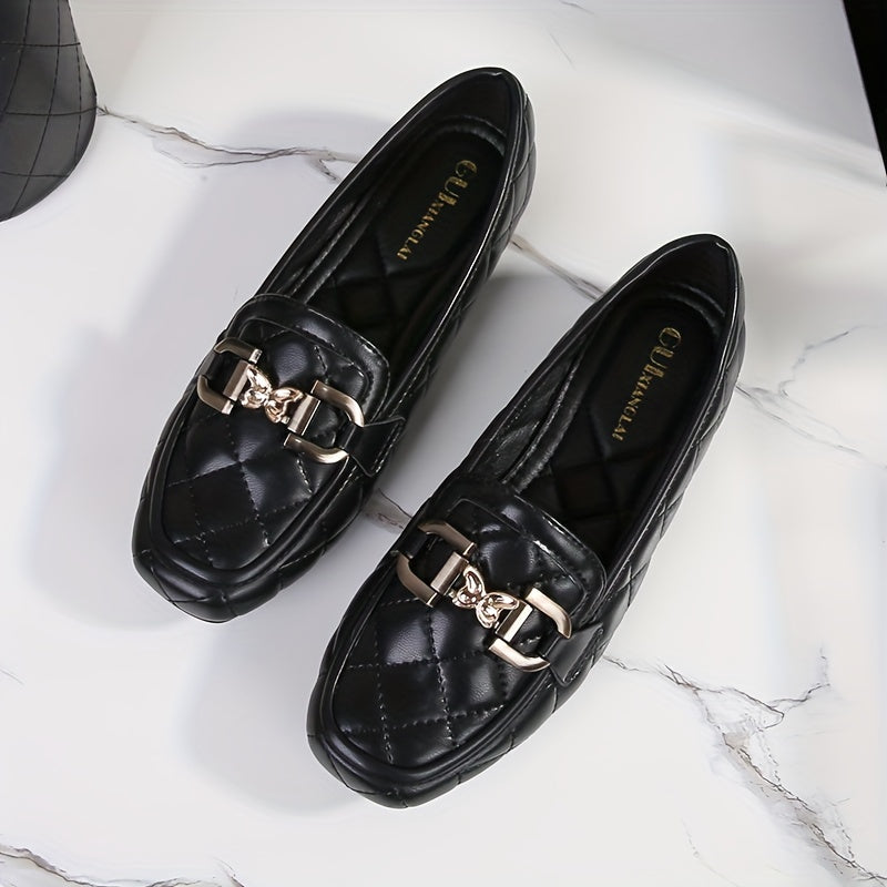 Czarne loafersy Penny, pikowany wzór z cekinami, lekkie płaskie buty