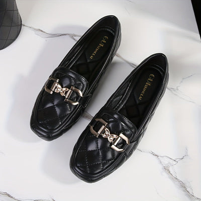 Czarne loafersy Penny, pikowany wzór z cekinami, lekkie płaskie buty