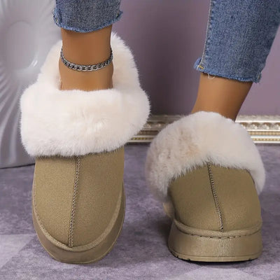 Puszyste buty zimowe dla kobiet - wsuwane, gruba podeszwa, okrągłe palce