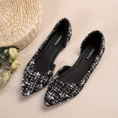 Elegancki czubek palca płaski, wycięty boku Tweed-Slip-On Buty