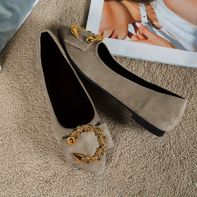 Balleriny z buty z klamrą w klamrze rhinestone Buty Spitzer Toe na lato
