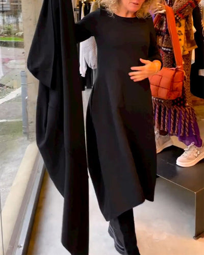 Elegancka czarna sukienka midi Eva™ z praktycznymi kieszeniami