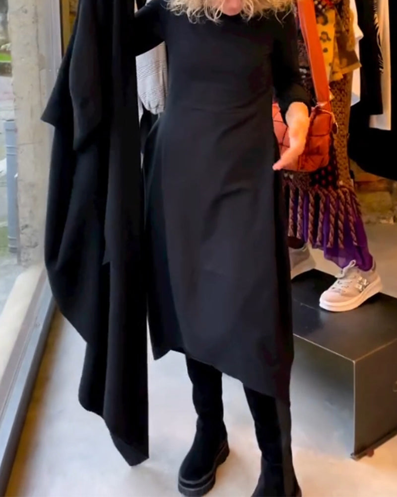Elegancka czarna sukienka midi Eva™ z praktycznymi kieszeniami
