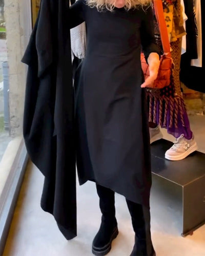 Elegancka czarna sukienka midi Eva™ z praktycznymi kieszeniami