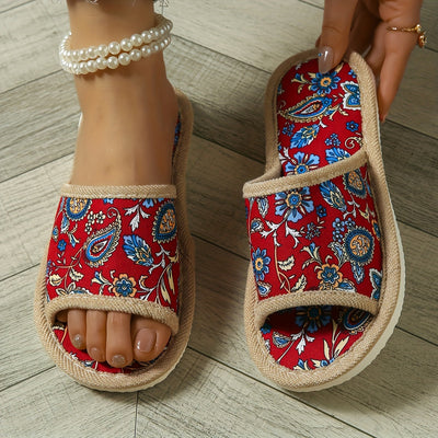Letnie kapcie damskie - Lekkie, kolorowe kapcie z wzorem paisley
