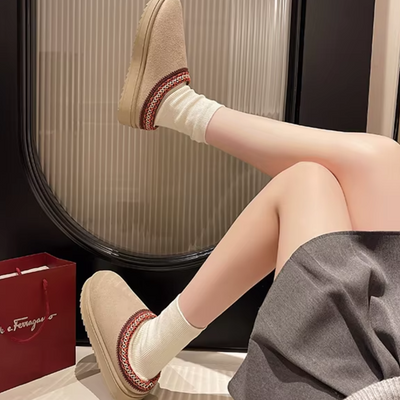 Zofia - Aksamitne Ocieplane Botki z Płaską Podeszwą