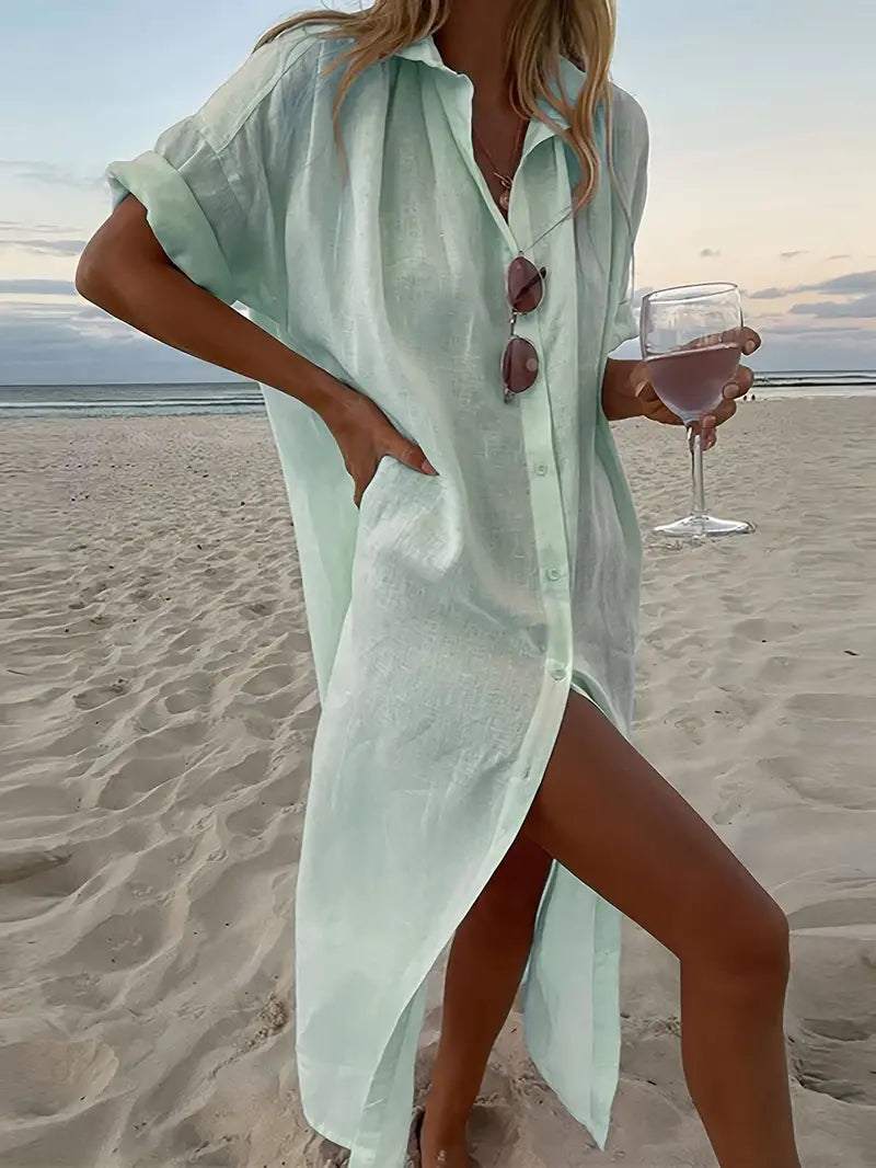 Elegancka czarno-fioletowa sukienka koszulowa z rękawami Batwing
