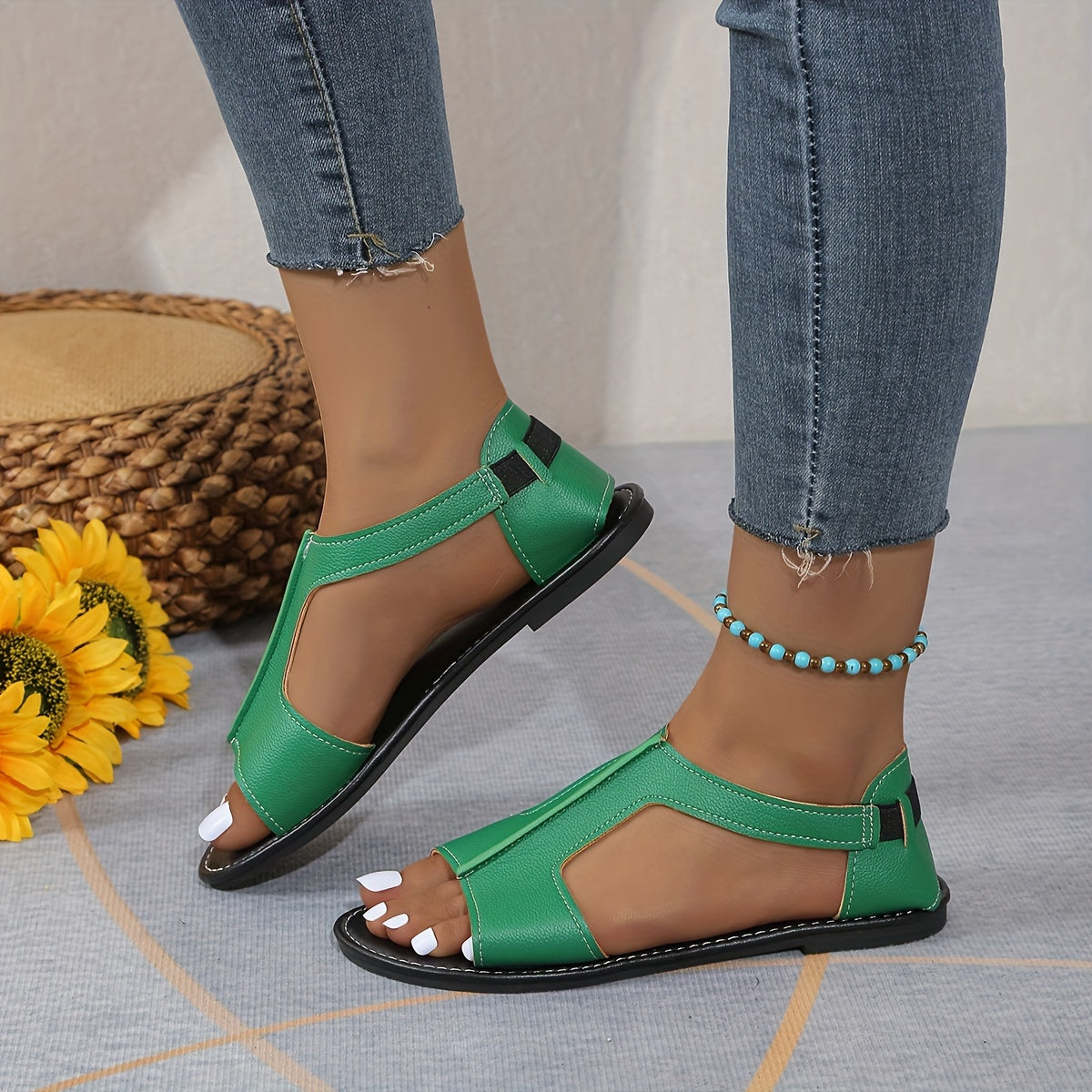 Letnie sandały damskie, lekkie buty plażowe typu peep-toe