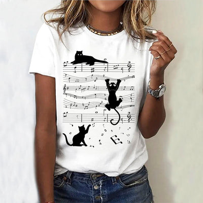 T-shirt z kreatywnym nadrukiem kota