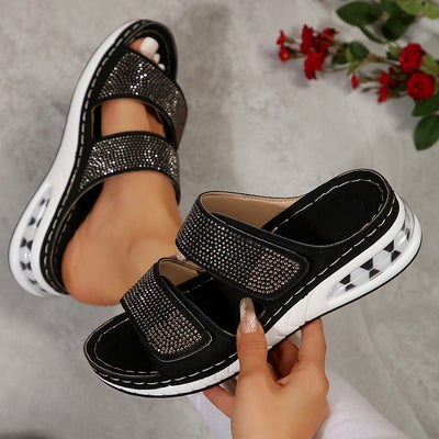 Otwarte buty letnie Strass Wygodne sandały z podwójnymi paskami