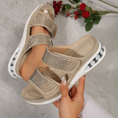 Otwarte buty letnie Strass Wygodne sandały z podwójnymi paskami