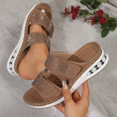 Otwarte buty letnie Strass Wygodne sandały z podwójnymi paskami