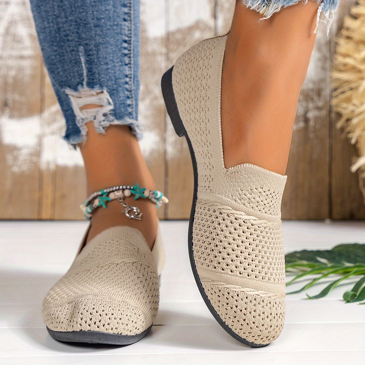 Oddychające, wsuwane loafersy z dzianiny, wygodne buty do noszenia na co dzień