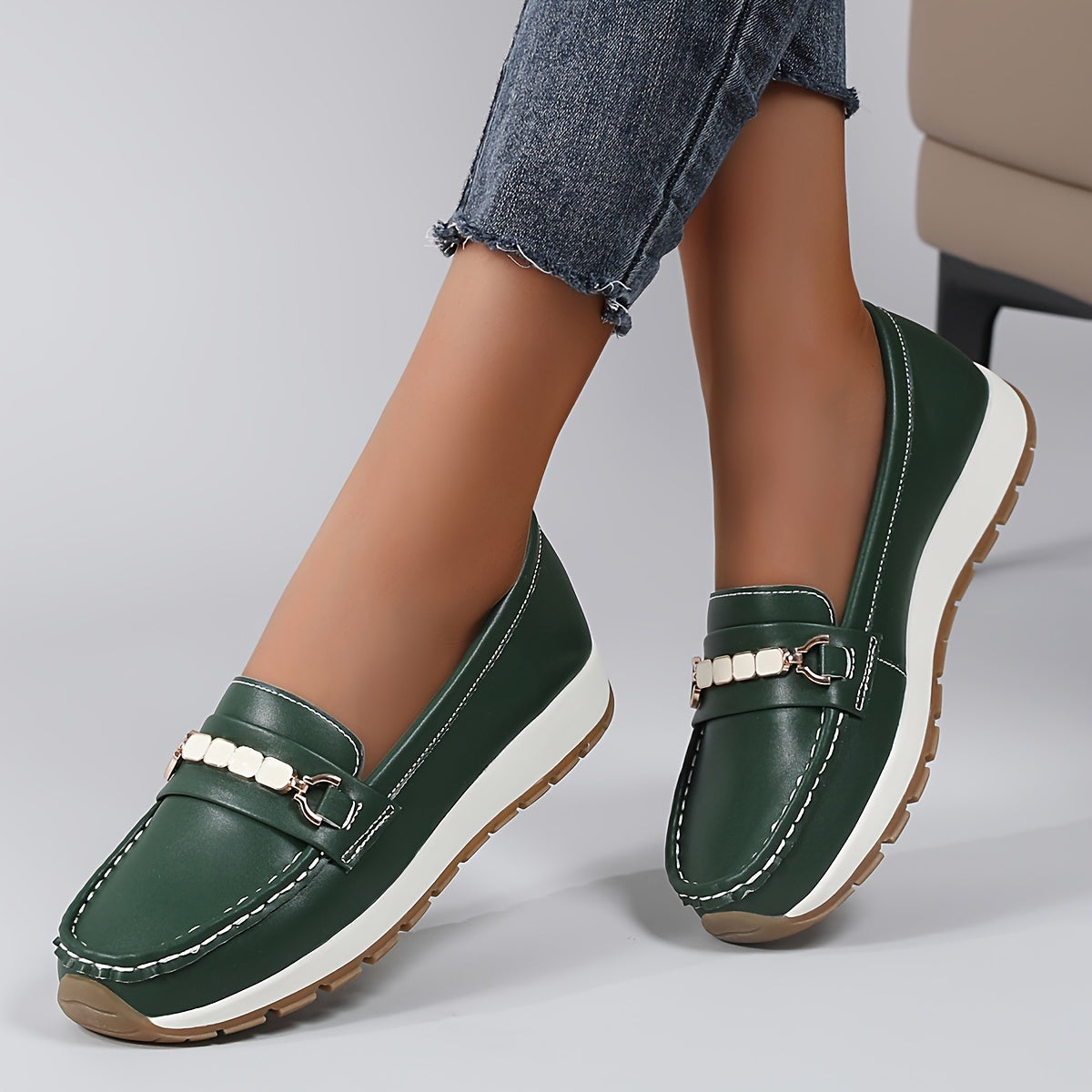 Damskie wsuwane loafersy - Lekkie buty casualowe ze sztucznej skóry z podeszwą pu