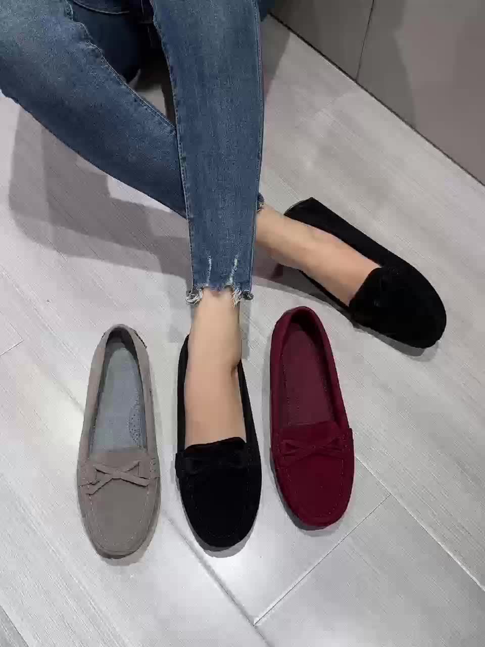 Retro loafersy z kokardą, buty wsuwane z okrągłym noskiem