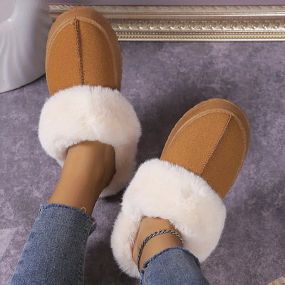 Puszyste buty zimowe dla kobiet - wsuwane, gruba podeszwa, okrągłe palce
