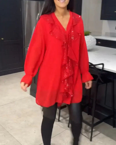 Elegancka sukienka midi z falbanami