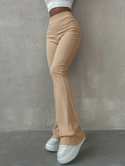 Unifarbene gestreifte Hose mit ausgestellter Optik