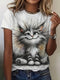T-shirt z krótkim rękawem dla kobiet z oddechem dla zwierząt, okrągły dekolt