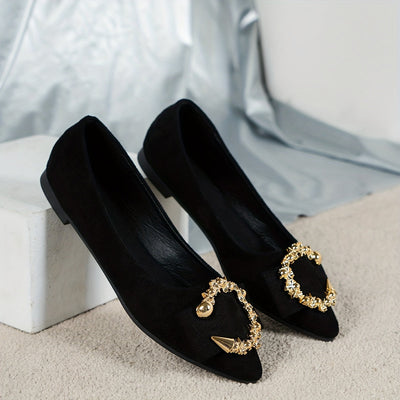 Balleriny z buty z klamrą w klamrze rhinestone Buty Spitzer Toe na lato