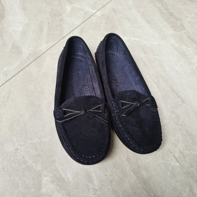 Retro loafersy z kokardą, buty wsuwane z okrągłym noskiem
