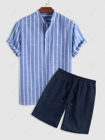 Ambrosi™ - Elegancki męski zestaw casualowy z koszulą w paski i wygodnymi krótkimi spodniami