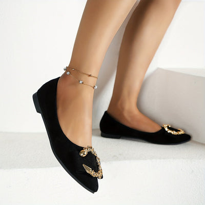 Balleriny z buty z klamrą w klamrze rhinestone Buty Spitzer Toe na lato