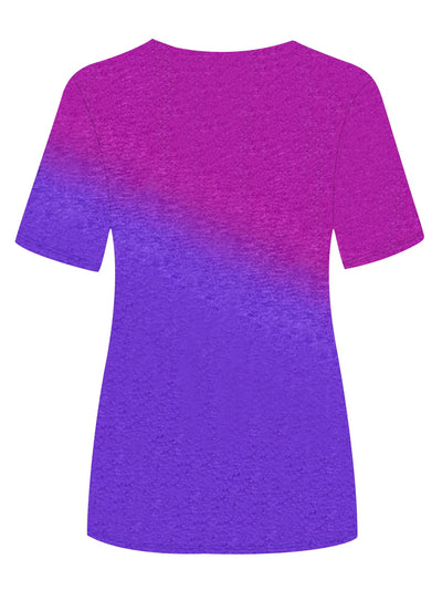 T-shirt z blokami kolorów – okrągły dekolt, krótki rękaw, swobodny, letni top
