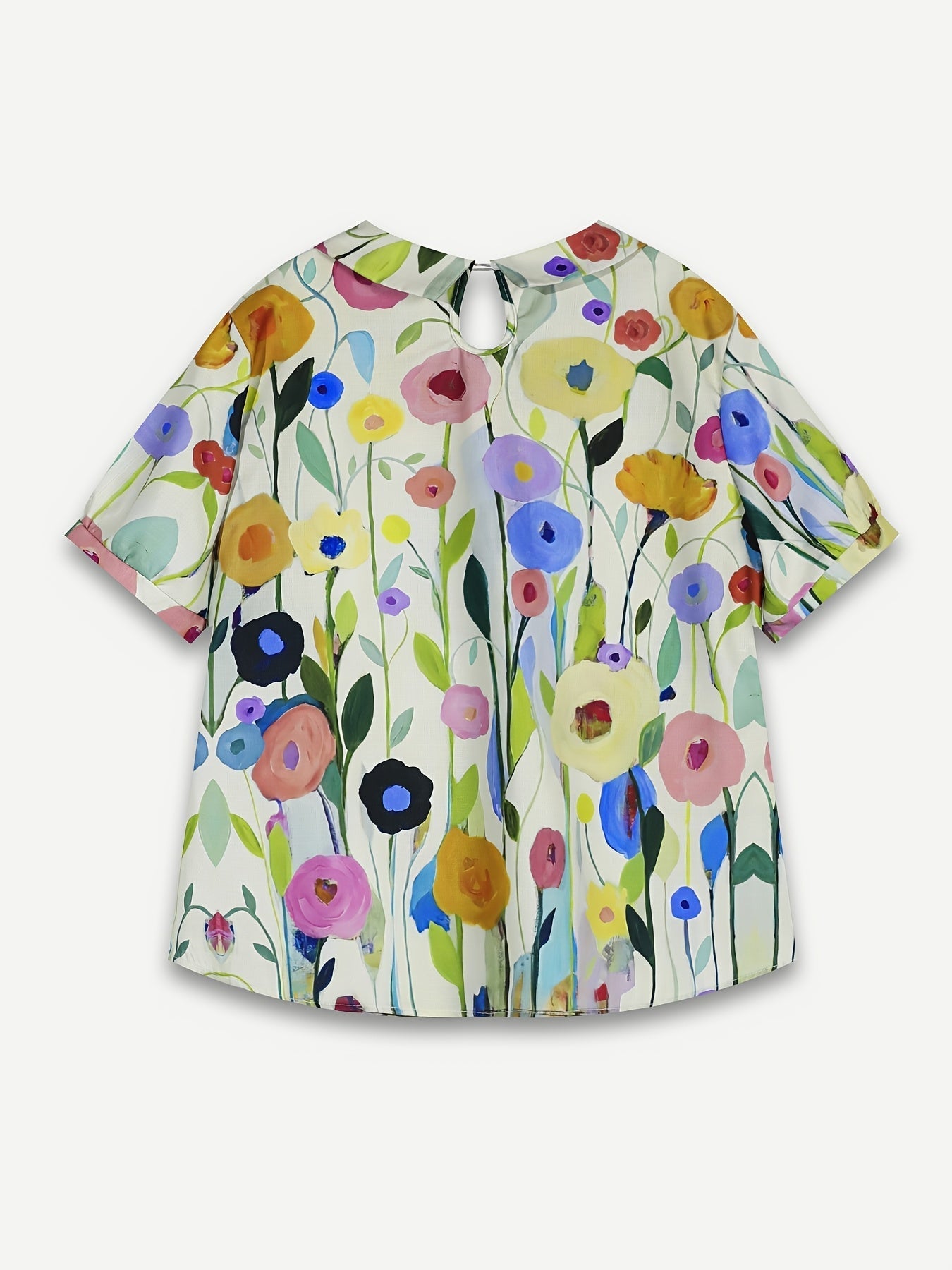 Linneblus för kvinnor med blommönster i oljemålning - Casual & luftig