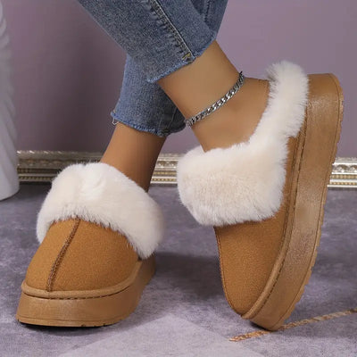 Puszyste buty zimowe dla kobiet - wsuwane, gruba podeszwa, okrągłe palce