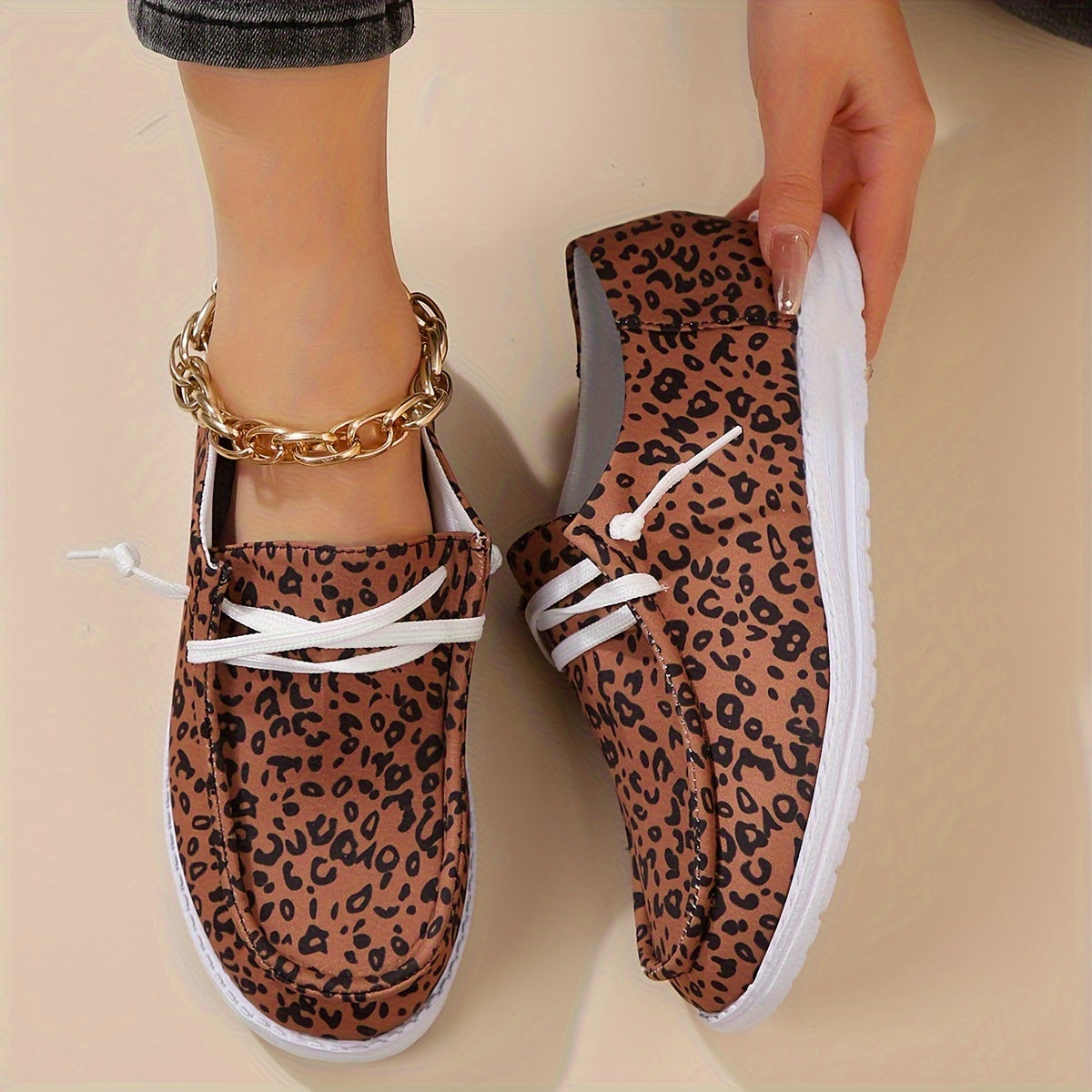 Damskie loafersy - Stylowe buty letnie ze sznurowadłami i nadrukiem