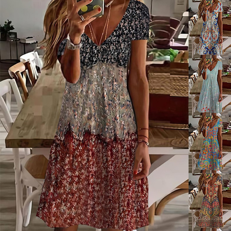 Patchworkowa sukienka w kwiaty w stylu vintage