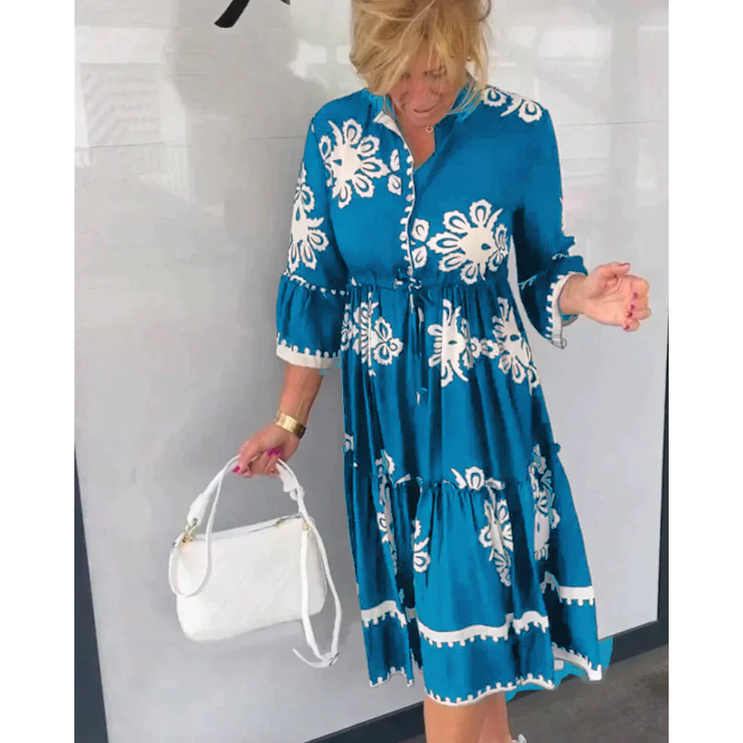 Sukienka w kwiaty Livia™ z eleganckimi rękawami trzy czwarte