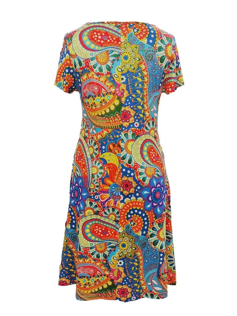 Sukienki t-shirtowe z abstrakcyjnym nadrukiem w stylu boho