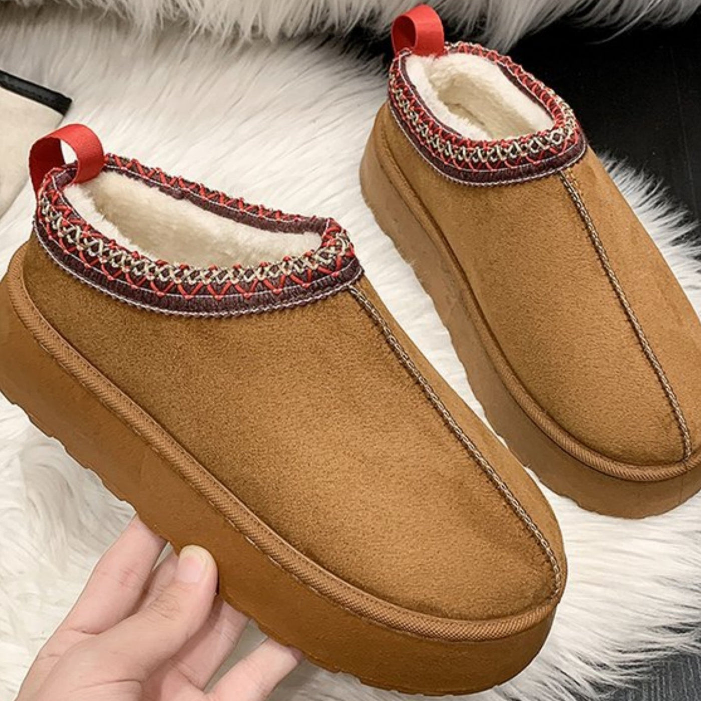 Alicja - Modne botki śnieżne Muffin z grubego materiału