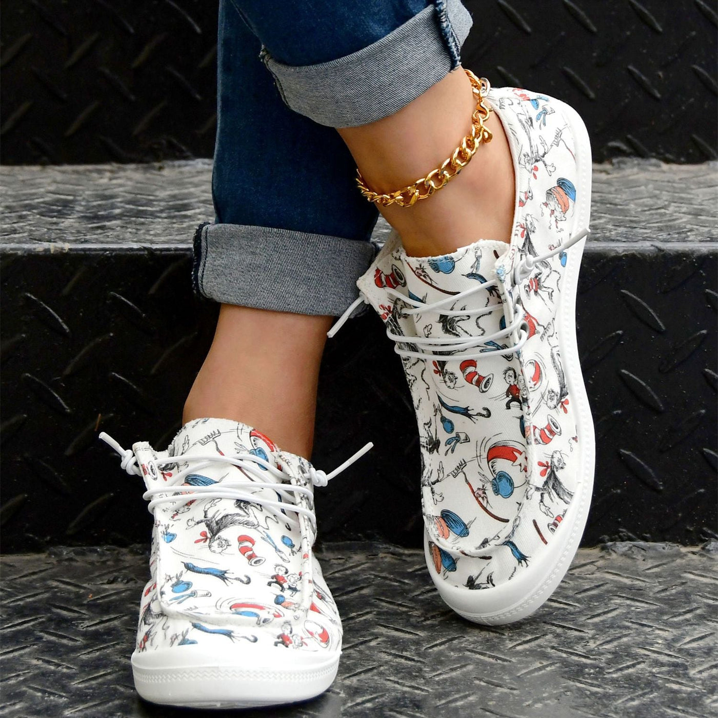 Casual Cartoon Print Booper for Women-Light Slip-on Canvas Buty