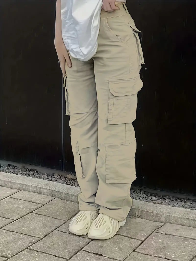 Jeni - spodnie jeansowe cargo w stylu retro z dżinsami w stylu street z wysokim stanem