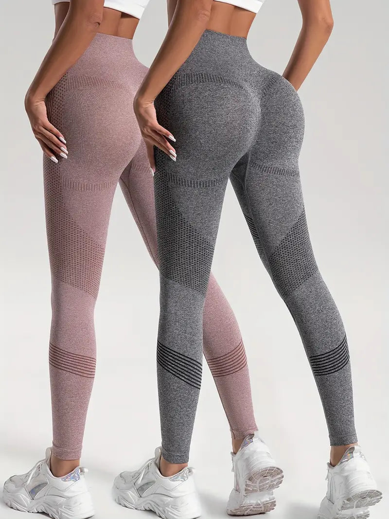 Dahlia - 2 szt. Legginsy sportowe do jogi i fitness w jednolitym kolorze o wysokiej rozciągliwości