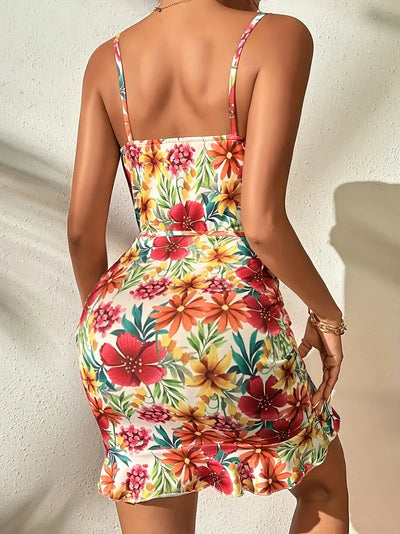 Letnia sukienka Spaghetti Straps Bodycon Fit Ruched & Bow Detail