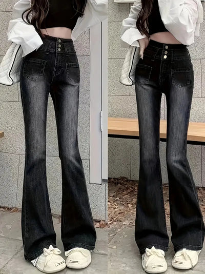 Dżinsy Bootcut z wysokim stanem - wyszczuplający, elastyczny denim, na co dzień i do prania