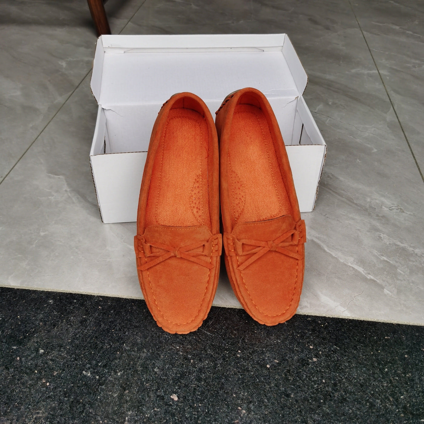 Retro loafersy z kokardą, buty wsuwane z okrągłym noskiem